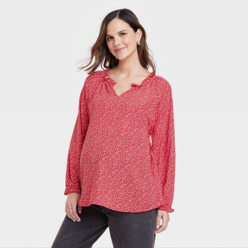 Long Sleeve Ruffle Maternity tunic floral Top Maternity by Ingrid & Isabel sz M